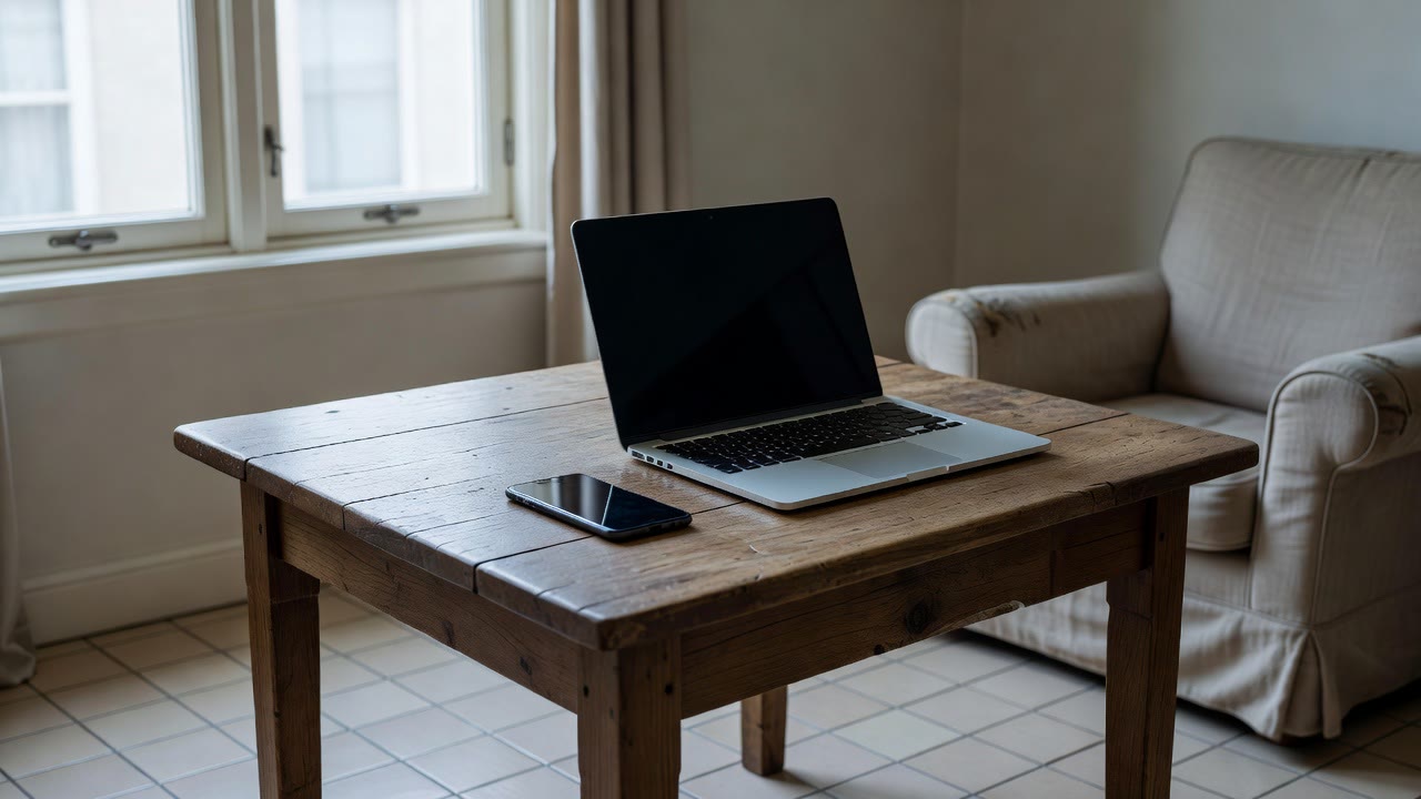 Telefoon en laptop op een tafel